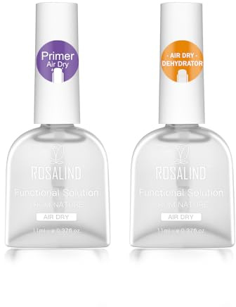 ROSALIND Nail Primer Déshydrateur Vernis Semi Permanent Set, 2pcs 11ml Semi Permanent Primer Nail Prep Déshydrateur pour Vernis à Ongles Soak-Off UV LED Manucure Set