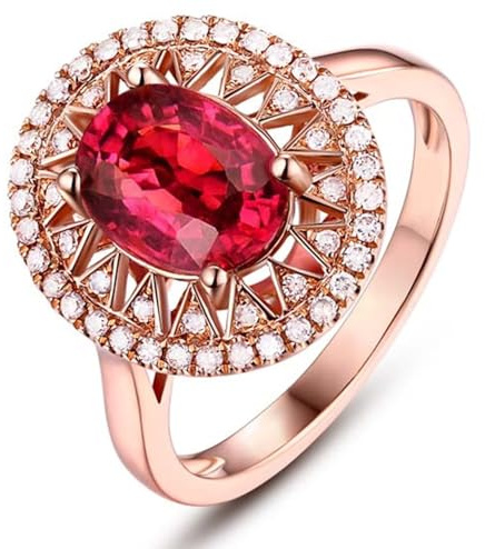 Tolldek Eheringe 18 Karat Rosegold, Trauringe mit Labor Erstellt Rubin 3ct Ovalschliff Rot Hohl Klassiker Form, Moissanit Verlobungsring Rose Gold Au750 Echter Schmuck, Gr.69 (22.0)