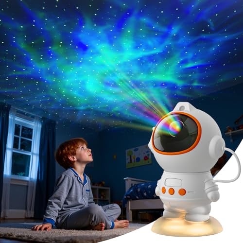 Fokky Proiettore Astronauta stellato, Luce notturna a LED per bambini con 9 modalità cielo stellato e funzione di luce notturna con proiezione stellata, telecomando, proiettore galassia