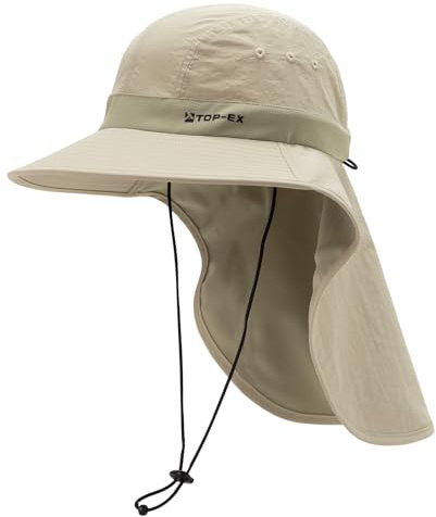 TOP-EX UPF 50 Sonnenhut Herren, breite Krempe mit Nackenschutz, faltbar | kühlendes Schweißband, UPF 50 Sonnenschutz, luftige Mesh-Einsätze, für Wandern Angeln Gartenarbeit, großzügige Schattenkrempe