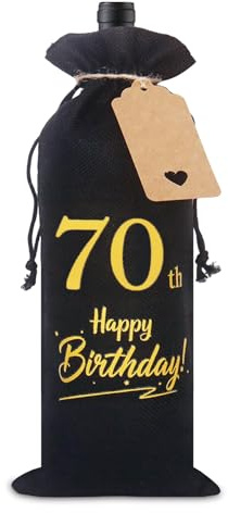 70th Birthday Gifts for Men, Decorative 70th Birthday Wine Gift Bag with Tag and Drawstring