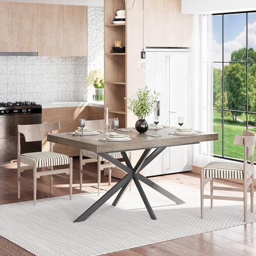 Merax Esstisch ausziehbar 140-180 * 80 * 76 cm, Retro großer rechteckiger Esstisch für 6-8, mit verstecktem Stauraum, für Esszimmer, Küche und Wohnzimmer, Grau