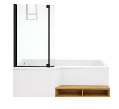 Pack baignoire bain douche 170 x 90 JACOB DELAFON Neo version gauche + pare bain noir mat + tablier de baignoire en niche