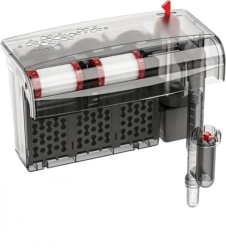 Filtro per Acquario, 10W 800L/H, con 3 filtri in Spugna Bianca e 3 filtri biologici, Flusso Regolabile, Filtro a Cascata sospeso, Adatto alla Maggior Parte degli acquari o vasche per Pesci