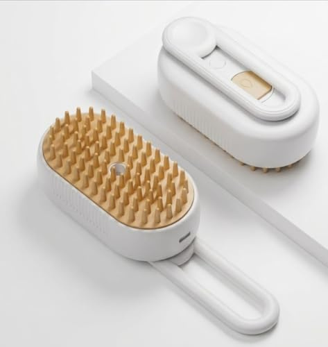 Spazzola per Gatti e Cani con Nebulizzatore, Pettine Rimuovi Pelo Morto con Funzione Spray Antistatica, Setole in Silicone Morbido per Massaggio e Toelettatura, Non Strappa il Pelo (Bianco)