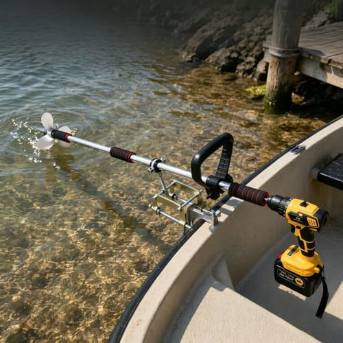 QHZYMX Pagaie à Moteur Kayak Hélice À Forte Poussée, Kit Moteur Manuel (Longueur 1-1,25 M) avec Fixation Pince, Système Propulsion Alimenté Perceuse-visseuse sans Fil(with Clips,100cm/3.3ft)