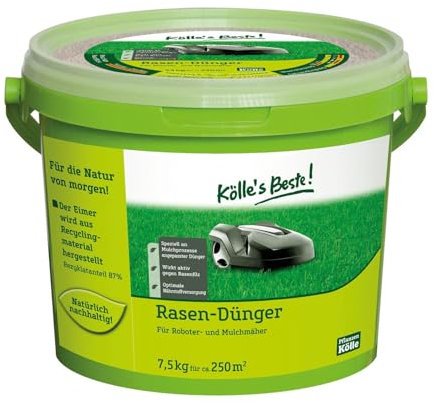 Kölle's Beste Rasendünger für Mähroboter und Mulchmäher, für einen prächtig grünen und dichten Rasen, praktisches Granulat, für alle Rasensorten geeignet, zur Düngung vom Frühjahr bis Herbst, 7,5 kg