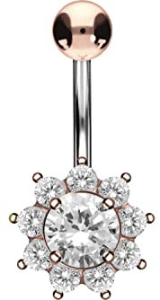 PIERCINGLINE - Piercing da ombelico in titanio, con fiore in argento 925, piercing a banana, colori assortiti