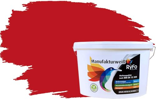 RyFo Colors Bunte Wandfarbe Manufakturweiß Chinarot 10l - weitere Rot Farbtöne und Größen erhältlich, Deckkraft Klasse 1, Nassabrieb Klasse 1