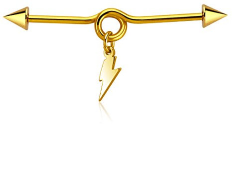 Autiga Industrial Stab Piercing Ohr Stecker Blitz Lightning Straight Barbell Gold 35 mm