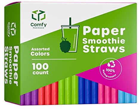 [Pack De 100] Pailles Jumbo En Papier Pour Smoothie, 100% Biodégradables Couleurs