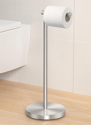 KES Toilettenpapierhalter Stehend Mit Gewichteter Basis, Klopapierhalter Klorollenhalter Freistehend, Edelstahl SUS304 WC Rollenhalter, Toilettenpapierständer Gebürstet, BPH283S1-2