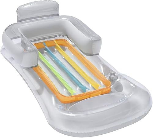 Brandsseller Relax Luftmatratze Lounge mit Rückenlehne,Kopfteil und Getränkehalter Badematratze Pool-Liege Grau