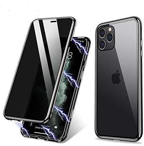 ZHIKE Phone Case Compatible with iPhone 11 Pro Max,Anti-Peep Magnetic Adsorption Case Front and Back Tempered Glass Full Screen Coverage One-piece Design Flip Privacy Cover (Black)