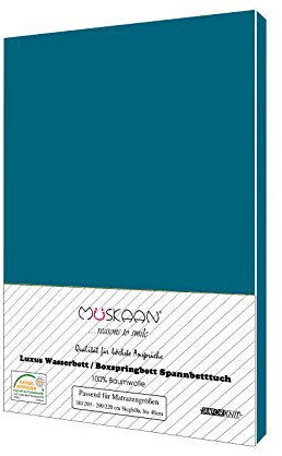 Müskaan Spannbettlaken Wasserbett 180x200-200x220 cm | Boxspringbett Spannbetttuch | Bettlaken | 100% Baumwolle | bis 32 cm Matratzenhöhe | Petrol