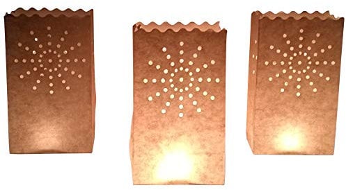 10 Stück Papier Lichttüten Lichtertüten Sonne für Teelichter Kerzen Laternen weiß Kerzenhalter Deko Tischdeko Teelichthalter Tüte Party Windlicht