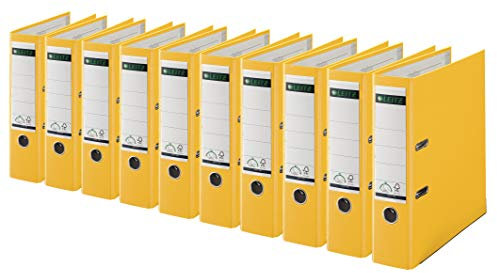 Leitz 1010 Qualitäts-Ordner Kunststoff breit mit patentierter 180º Präzisionsmechanik (10 Stück, 8 cm breit, gelb)