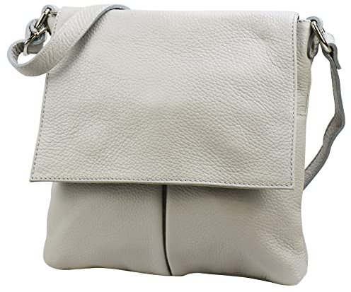 SH Leder Echtleder Umhängetasche Schultertasche Crossover aus Gernarbt Rindleder 26x25cm Kim G182 (Hell Grau)