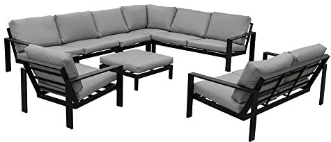 Home Deluxe - Gartenmöbel Set - Rio - Schwarz, Größe: XXL - bestehend aus 1x Hocker, 1x Sessel 1x Sofa, 1x Sofa L-Form - inkl. Kissen I Gartensitzgruppe Gartenlounge Balkonmöbel