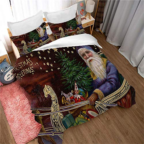 ZLVDRQ Bettwäsche 200X200 3 Teilig Mikrofaser Weihnachts Bettwäsche Set, 3D Santa Kutsche Muster Angenehme Bettbezug Mit Reißverschluss Und 2 Kissenbezug 80X80cm, Für Kinder Und Teenager