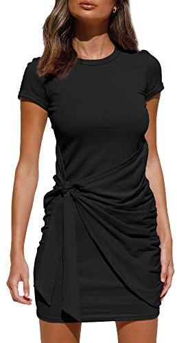 LILLUSORY Womens Casual Short Sleeve T Shirt Dress 2025 Summer Bodycon Wrap Ruched Mini Night Out Sundress