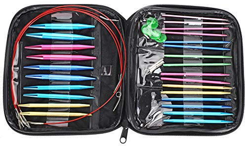 Rundstricknadel-Set, austauschbare Stricknadel-Set, Häkelnadel-Set aus Aluminium mit Nadelstärke 2,75 mm bis 10 mm, mit Aufbewahrungstasche