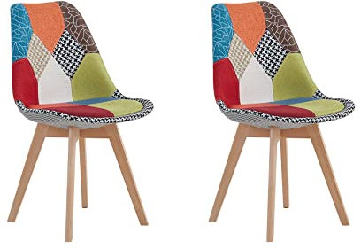 GrandCA HOME 2er Set Gepolsterten Esszimmerstuhl mit Patchwork-Stoff und Metallbeinen aus Buchenholz, für Schlafzimmer und Wohnzimmer, Küche, Rot