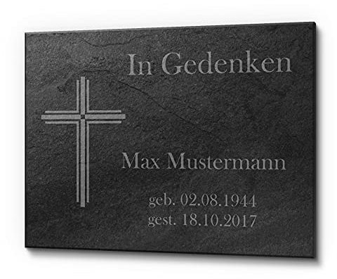 CHRISCK design Schiefertafel aus Premium Schiefer 40 x 30 cm | Gedenkstein 100% frei gestaltbar | Grabschmuck aus Premium Schiefer für Menschen mit einem schönen Text