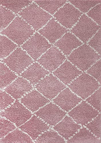 Margoom Tapis berbere LAHNA Fond Rose avec des Motifs Blanc - 1.4m x 0.7m