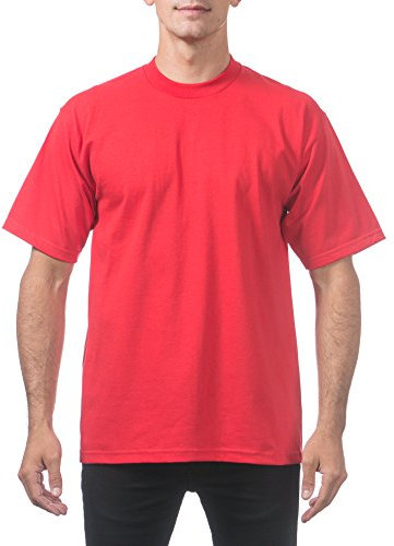 Pro Club Men's Heavyweight Cotton Short Sleeve Crew Neck T-Shirt, Red, 3XL