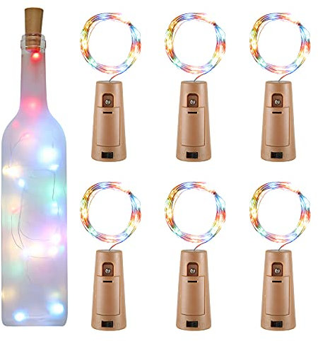 Yizhet Guirlande LED Bouteille 2m 20LEDs Bouteille Lumineuse, LED Bouchon Bottle Light Étanche Fil D'argent Flexible Décoration pour Partie, Mariage (Coloré)