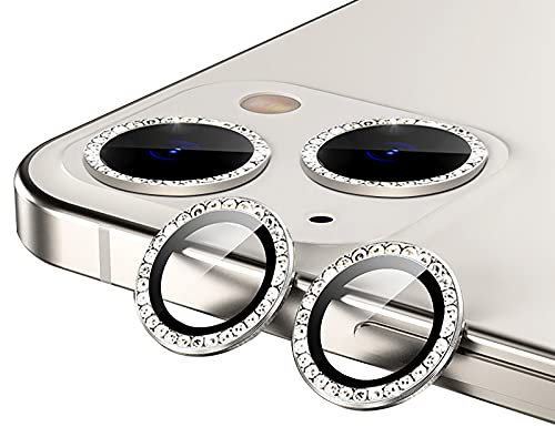GIOPUEY Cámara Protector para iPhone 13, Diamante de Cristal, Brillante, Vidrio Templado HD, No afecta el Efecto de Disparo, iPhone 13 Mini Protector cámara - Silver