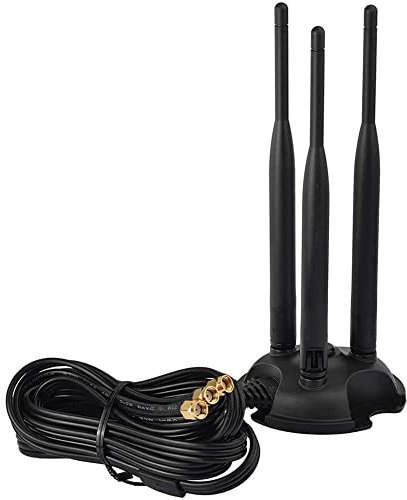 L13DS WLAN Antenne 2.4G/5.8G, 3 Meter, 3X 6dBi RP-SMA Adapterkabel, MIMO Antenne mit Magnetstandfuß, Kompatibel mit ASUS und TP-Link