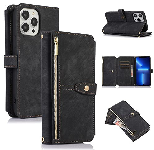 ZCDAYE Hülle für iPhone 13 Pro Max mit Kartenhalter Geldbörse, Leder iPhone 13 Pro Max Handyhülle Handytasche Schutzhülle für iPhone 13 Pro Max (6.7 inches), Schwarz