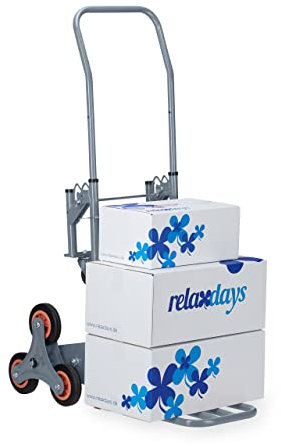 Relaxdays Stair Climbing Hand Truck, Folding Cart, up to 50/150 kg, Solid Rubber Tyres, Height Adjustable, Grey, Steel, 124 x 54 x 77 cm