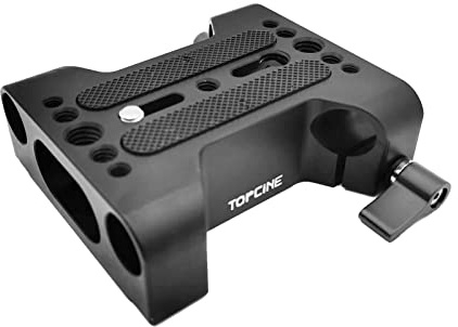 Topcine Kamera-Grundplatte mit Dual-15 mm Stangenschienen-Klemme, passend für alle Arten von Kamerakäfig und DSLR-Schulter-Rig-Unterstützungssystem mit Stativ-Befestigungs-Grundplatte
