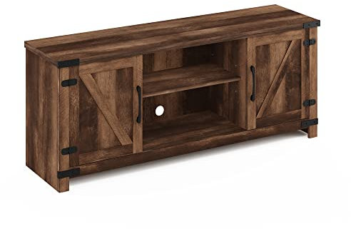 Furinno Jensen Farmhouse TV-Schrank mit Scheunentür für Fernseher bis 70 Zoll, Holz, Rustic Brown, 39.60 (D) x 148.21 (W) x 60.50 (H) cm