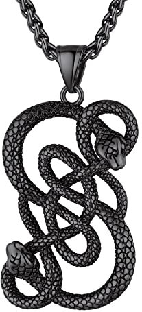 U7 Schwarz Mann Loki Doppelschlangen-Anhänger Schlangenkette Men Schlange Halskette Edelstahl Gotisch Hip Hop Roker Necklace Modeschmuck Accessoire für Herren Damen