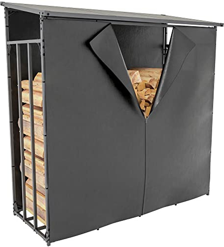 CLP Kaminholzunterstand Ruston Aluminium + Abdeckplane I Kaminholzregal Anthrazit I Holzlager Aus Aluminium I Feuerholzregal Für Außen, Größe:XL