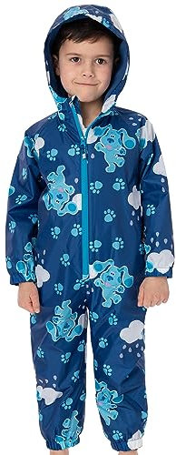 Blues Clues And You Kids Puddle Suit | Navy All In One Raincoat For Boys & Girls | All Over Graphic Zip Up Jacket | Hooded Long Sleeve with Cuffs | Fun Merchandise Gift for Kids & Toddlers