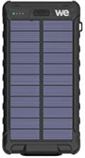 WE Batterie de Secours 10000 mAh - Antichocs - 2 Ports USB - 10W - Panneaux solaires/Lampe Torche intégrés - IPX4 - Noire