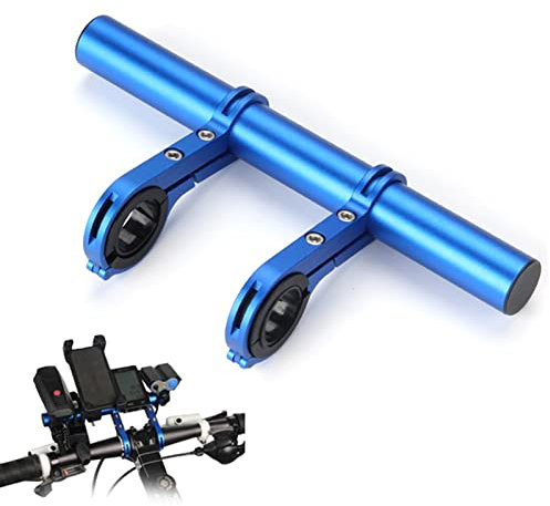 WUDQIJI Fahrrad Lenker Extender Halterung 20cm Fahrrad Lenkerverlängerung Doppel Bike Lenker Extender Fahrradlenker Extender für Mountainbike Tachometer Handy Tacho LED GPS (Blau)