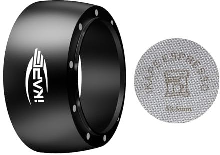 IKAPE Magnetic Dosing Funnel Set, 53MM Espresso Dosing Ring & Puck Screen Kit Compatible with Breville 54MM Bottomless Portafilter - with 8 Small Magnet (Black)