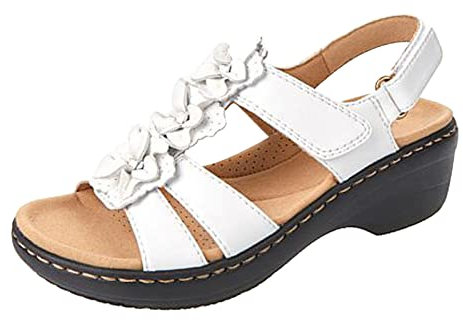 Susenstone Sandales Femmes Orthopédiques Confortables - Chaussures Plateforme Nu-pieds Été, Plates Toe T-Sangle Comfy Semi Trailer, Chaussures de Plage Blanc 39 EU