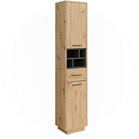 Vicco Badschrank Beatrice, Artisan Eiche/Anthrazit, 38 x 190 cm mit Türen, Schublade