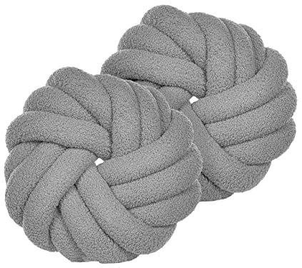 Beliani Set aus 2 Knotenkissen modern Grau Bouclé Plüsch Geflecht 31 x 31 cm Akola