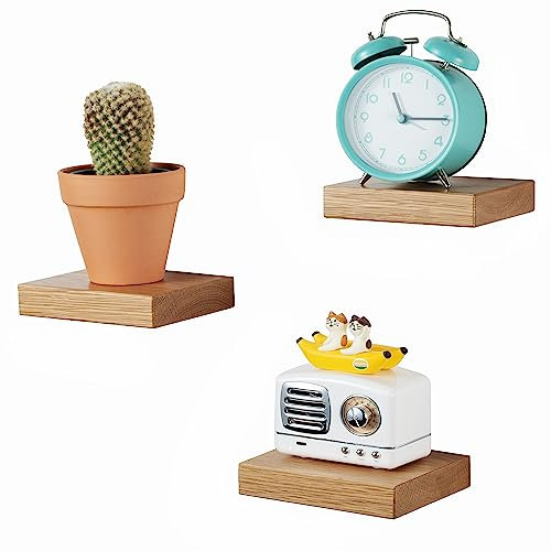Gieanoo Wandregal Klein Holz, 3er Set Eiche Massivholz Schweberegal Pflanzenregal Kleine Natürliche wanddeko Regal Holz Wandboard