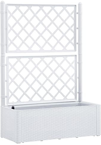 ANNLERA Jardinière avec Treillis 100x43x142 cm Blanc Jardiniere Treillis Jardin Treillis pour Plantes Grimpantes Jardiniere Exterieur Grande Taille Jardinière avec Treillis