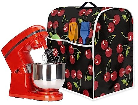 Poceacles Red Cherry Pattern Kitchen Stand Mixer Cover Compatible with 6-8 Quarts for Kitchen Aid Mixer Protective Cover with Top Handle and Pockets, L