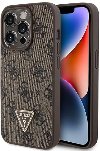 Guess GUHCP15XP4TDPW Hülle für iPhone 15 Pro Max 6.7 braun hardcase Leather 4G Triangle Strass